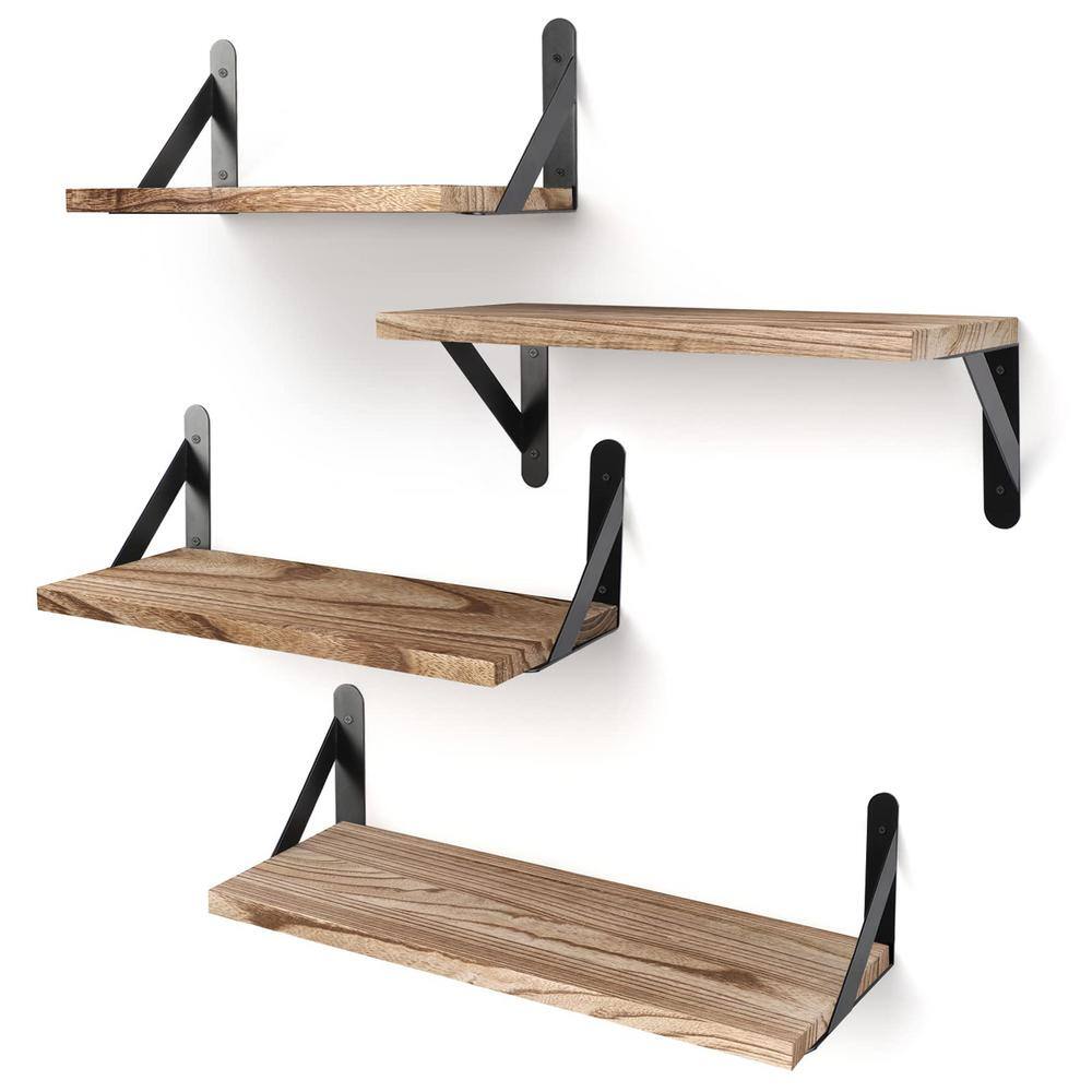 16 in. W x 4 in. D Carbonized Black Rustic Decorative Wall Shelf (Set of 4)