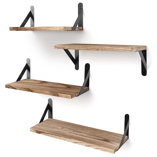 Unbranded 16 in. W x 4 in. D Carbonized Black Rustic Decorative Wall Shelf (Set of 4)