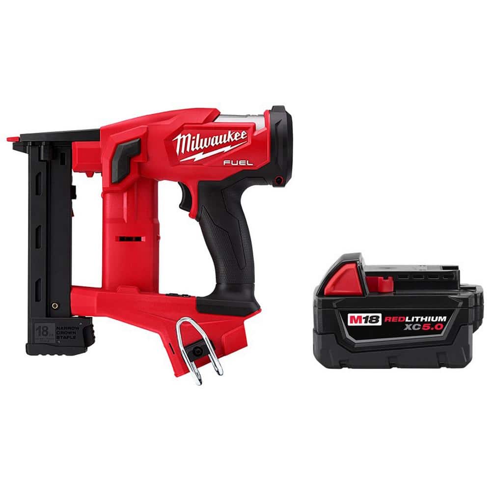Milwaukee M18 FUEL 18V Lithium-Ion Brushless Cordless 18-Gauge 1/4 in. Narrow Crown Stapler with XC 5.0 Ah Battery