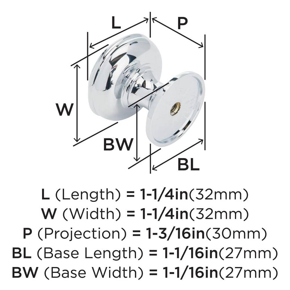 Polished Chrome Round Cabinet Knob with Mounting Hardware