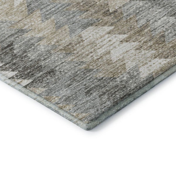 Mayfield Premium Machine Washable Indoor/Outdoor Geometric AMF632 Taupe 8 ft. x 8 ft. Round Area Rug