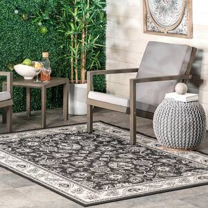 Keyla Transitional Floral Black 4 ft. x 6 ft. Indoor/Outdoor Patio Area Rug