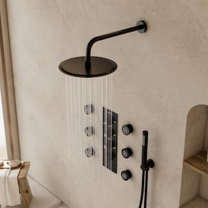 7-Spray Patterns Thermostatic 12 in. Wall-Mounted Shower Head with 6 Jets in Matte Black (Valve Included)