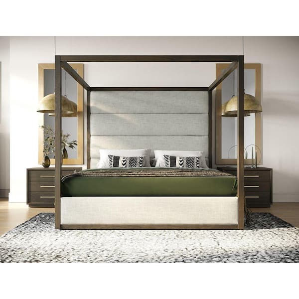 Modrest Manhattan Contemporary Brown Wood Frame Queen Canopy Bed