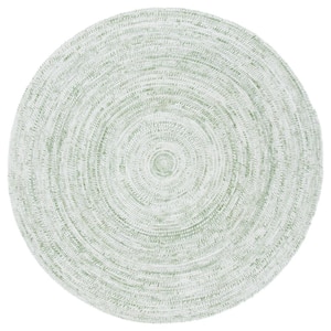 Braided Ivory/Green 3 ft. x 3 ft. Round Striped Area Rug