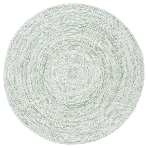 Braided Ivory/Green 3 ft. x 3 ft. Round Striped Area Rug