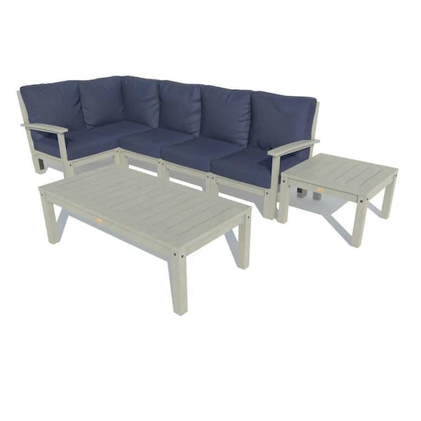 Highwood Bespoke Deep Seating 7-Piece Plastic Outdoor Sectional Set, Conversation Table, Side Table with Cushions