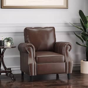 Amedou Dark Brown Faux Leather Arm Chair with Nailhead Trim (Set of 1)