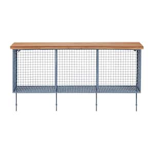 14 in. H x 26 in. W x 7 in. D Wood and Steel Blue Metal Wall-Mount Storage Shelf with 4 Hooks