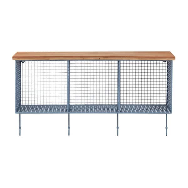 StyleWell 14 in. H x 26 in. W x 7 in. D Wood and Steel Blue Metal Wall-Mount Storage Shelf with 4 Hooks