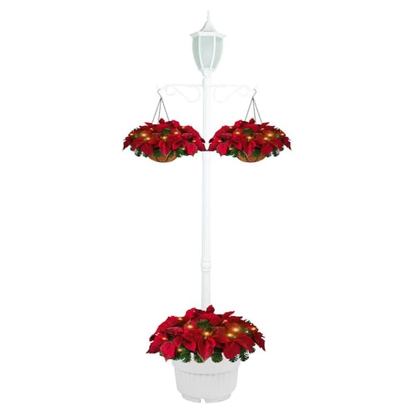 Sun-Ray Crestmont 22.5 in. 1-Head White Outdoor LED Solar Lamp Post and Planter