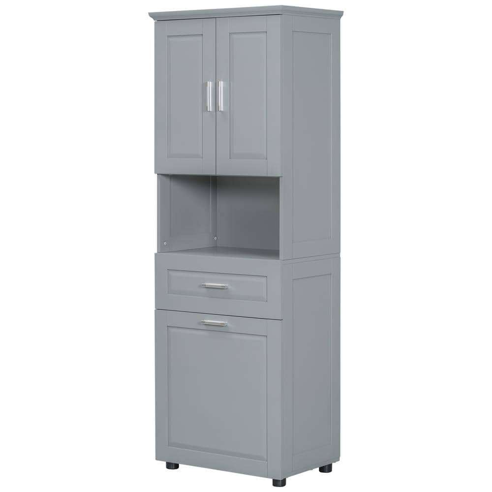 24.72 in. W x 16.29 in. D x 69.92 in. H Grey Linen Cabinet with Laundry Bas