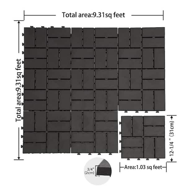 12 in. x 12 in. Gray Square Composite Decking Tiles, 4 Slat Plastic Outdoor Flooring Tile All Weather (Pack of 36)