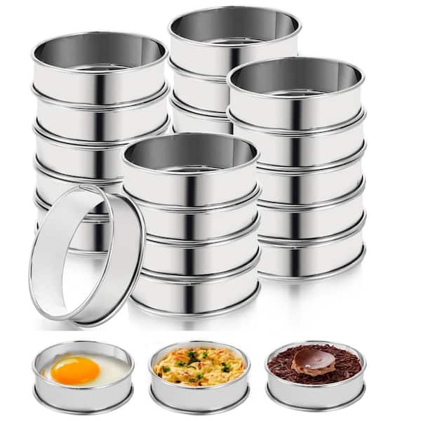 20-Piece 3 in. Stainless Steel Double Rolled Crumpet Muffin Rings for Home Baking, Food Making, Silver
