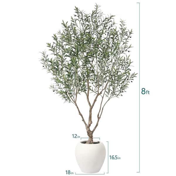 DR.Planzen Artificial 8 ft. Olive Tree with 18 in. White Planter