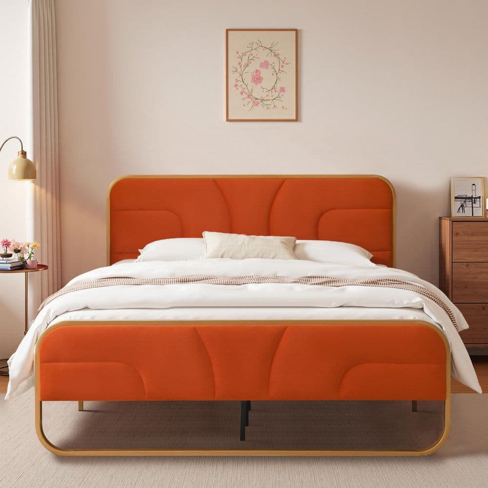Orange Frame Full Size Soft Velvet Platform Bed with 10 in. Under Bed Storage Supported by Metal and Wooden Slats price history on PriceWatchPro
