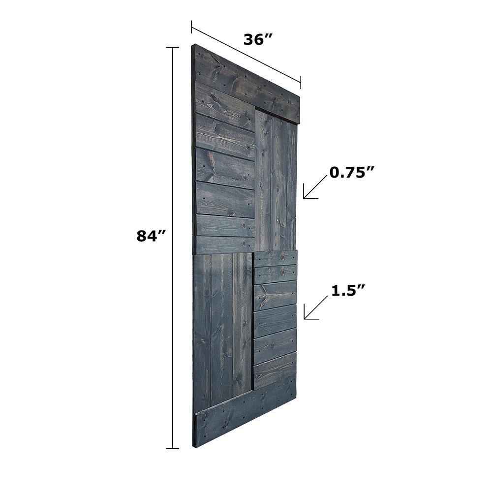 72" x 84" Willow Gray Solid Wood Double Sliding Barn Door Kit