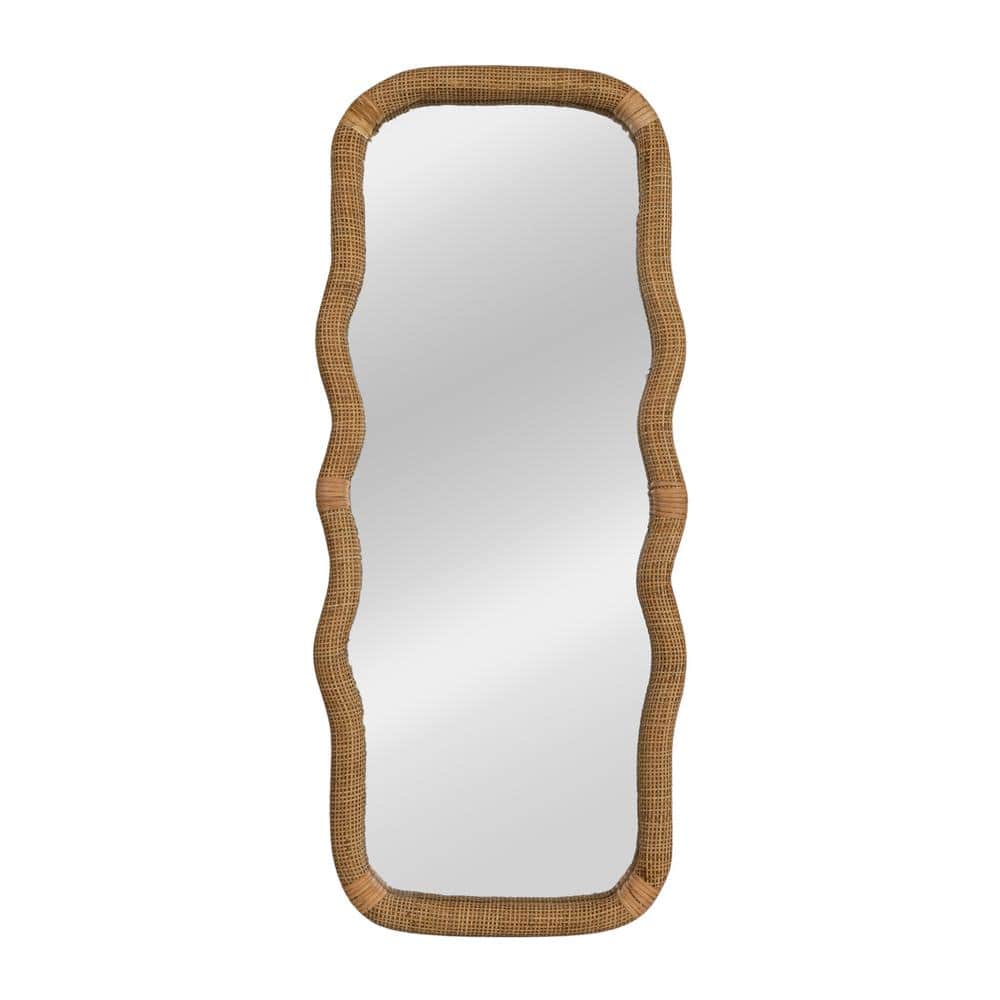 Natural Wavy Handwoven Rattan Cane Rectangular Vanity Mirror