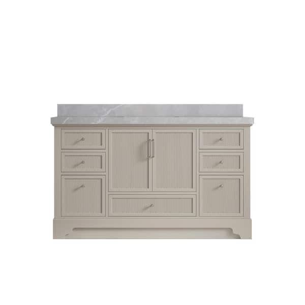 Willow Collections Alys 60 in. W x 22 in. D x 36 in. H Single Sink Bath Vanity in Fine Grain with 2" Pearl Gray Quartz Top