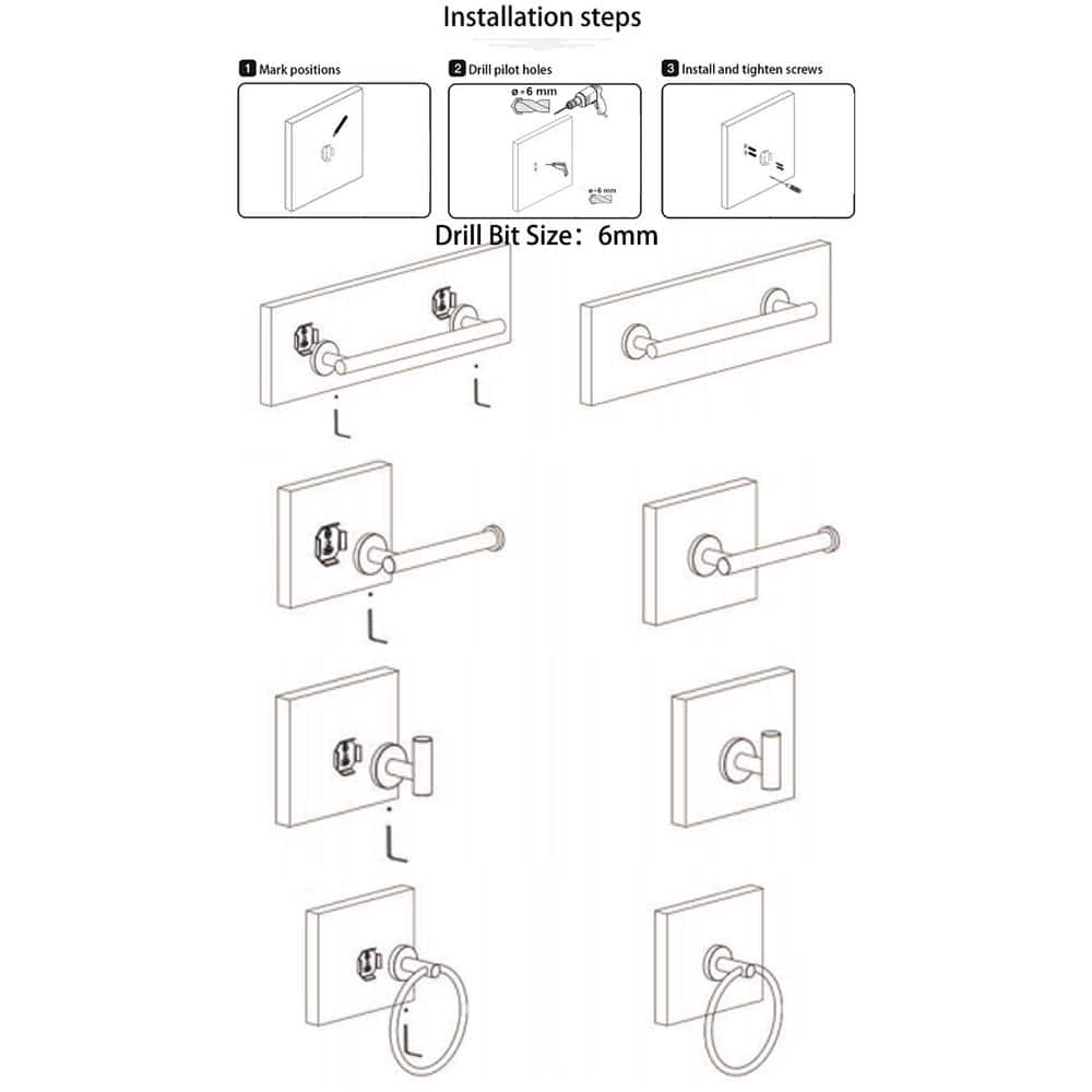 Stainless Steel Black 5-Piece Modern Bathroom Hardware Set
