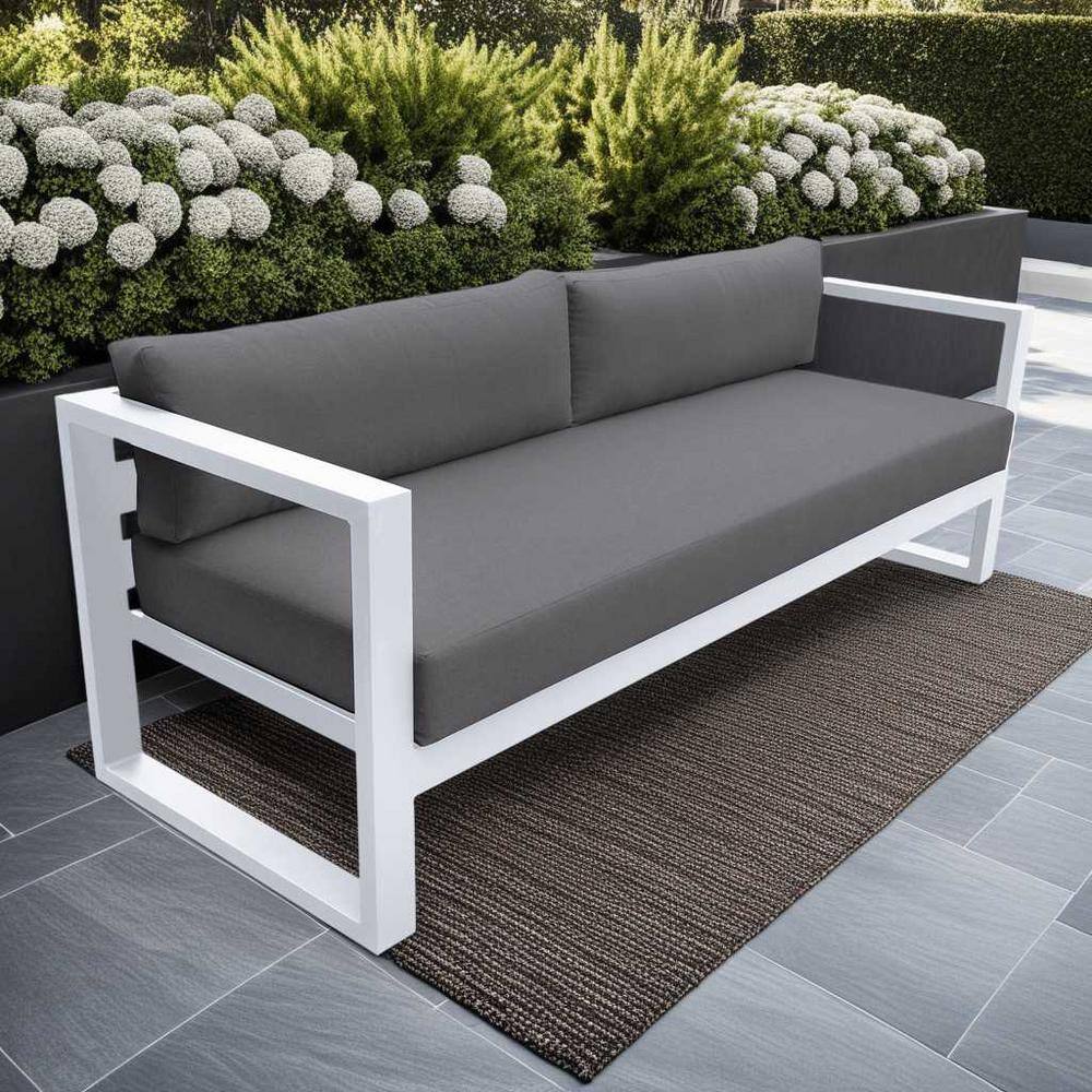 Aelani White Aluminum Outdoor Sofa with Dark Gray Cushions