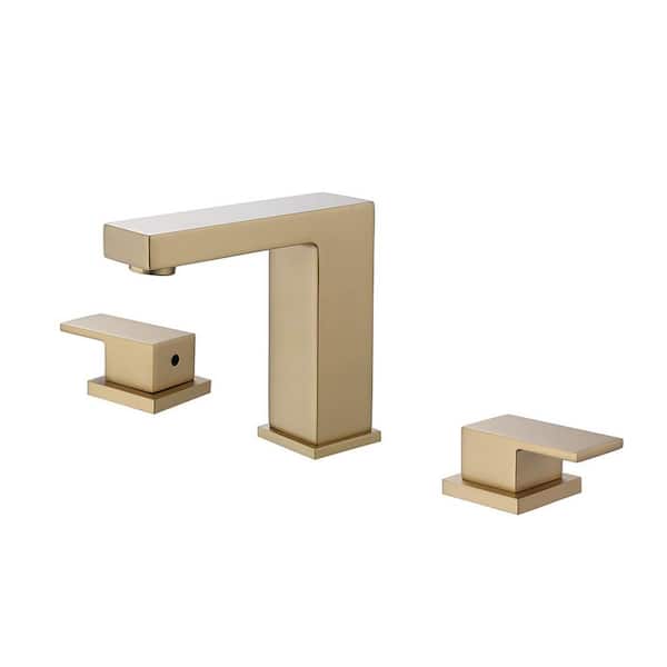 FLG 8 in. Widespread Double Handle Bathroom Faucet 3 Holes Modern Brass Sink Vanity Faucets in Brushed Gold