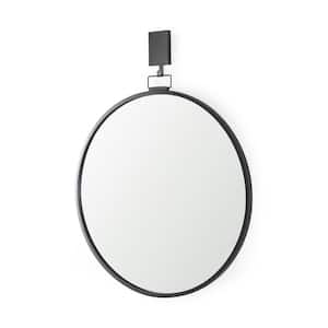 Grimm 30 in. W x 30 in. H Black Metal Round Wall Mirror with Hook