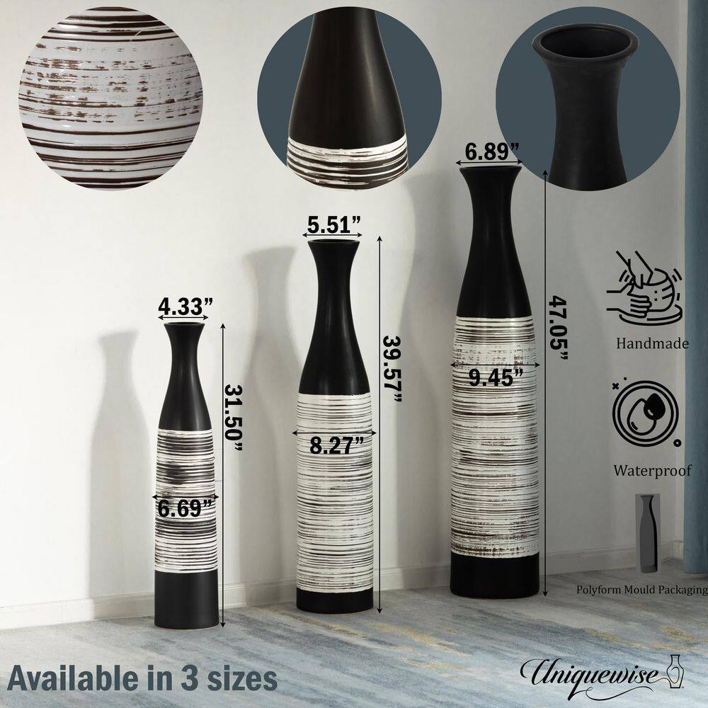 Handcrafted Black and White Ceramic Bottle-Shaped Floor Vase