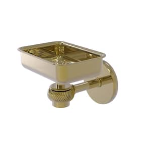 Satellite Orbit One Wall Mounted Soap Dish with Twisted Accents in Unlacquered Brass