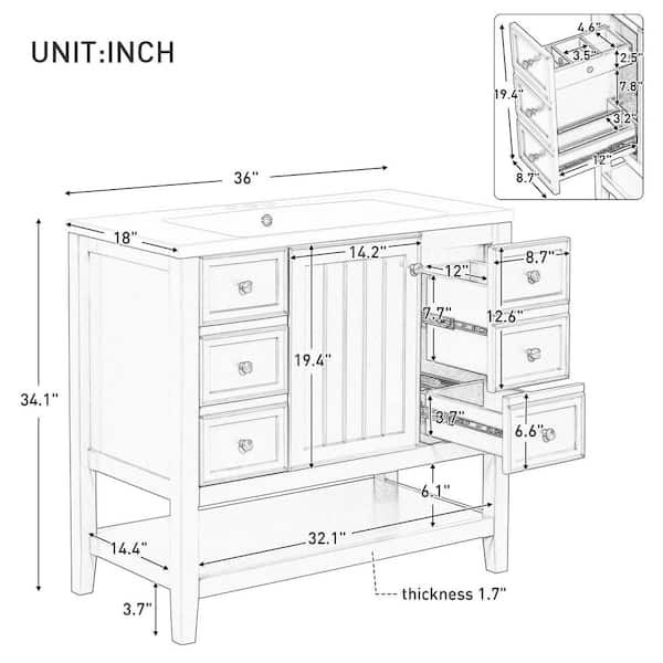 ブルーハワイ様36 Xzkai 36 in. W x 18 in. D x 34 in. H Single Sink Bath Vanity