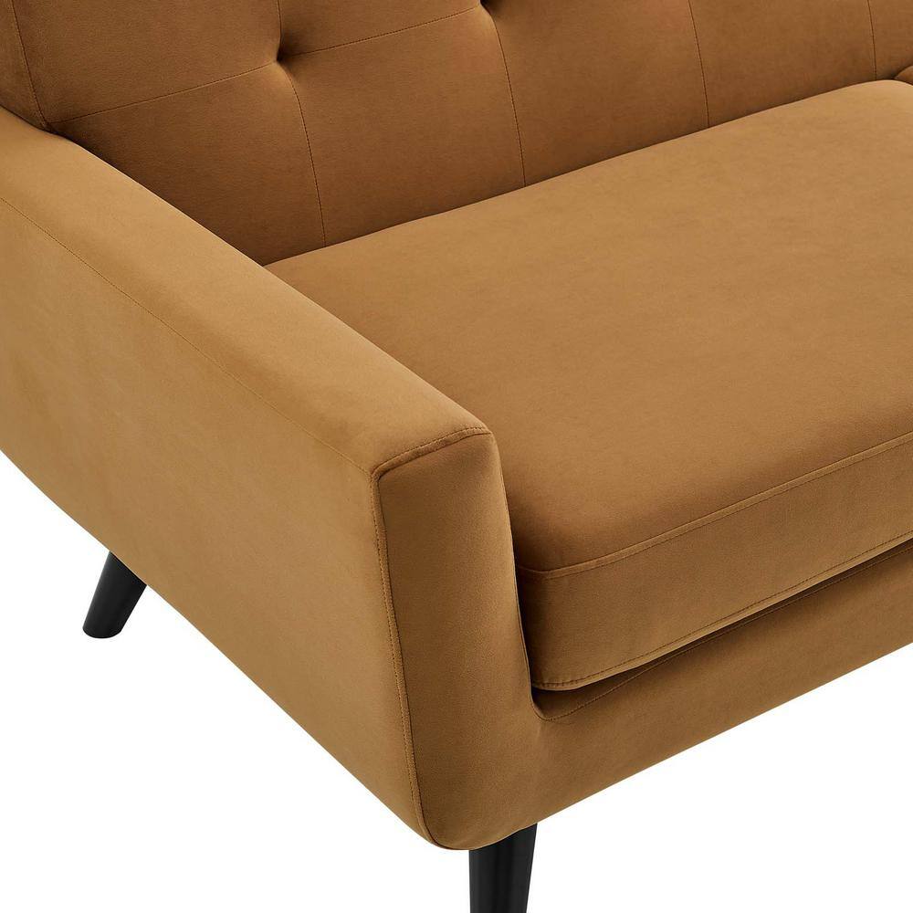 Cognac Elegance 40" Velvet Tufted Armchair with Black Wood Legs