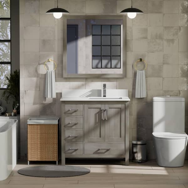 Jacques 36 in. W x 22 in. D Right Offset Distressed Grey Bath Vanity and Cultured Marble Top