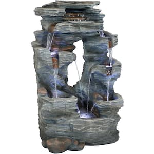 39 in. Dual Cascading Rock Falls Water Fountain with LED Lights