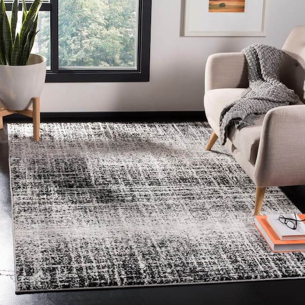 Adirondack Ivory/Black Doormat 3 ft. x 5 ft. Solid Gradient Area Rug