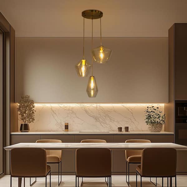 OUKANING 60-Watt 3-Light Champagne Gold Modern Paint Baking