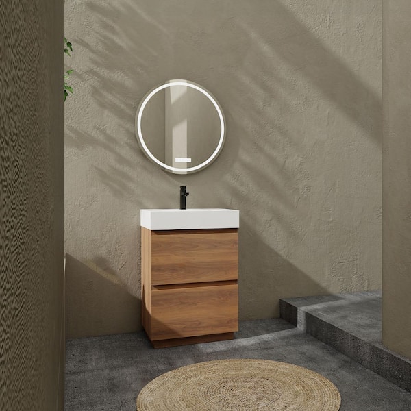 Hepburn 23.62 in. W x 18.11 in. D Freestanding Bath Vanity in Brown Ebony with White Resin Top Unassembled
