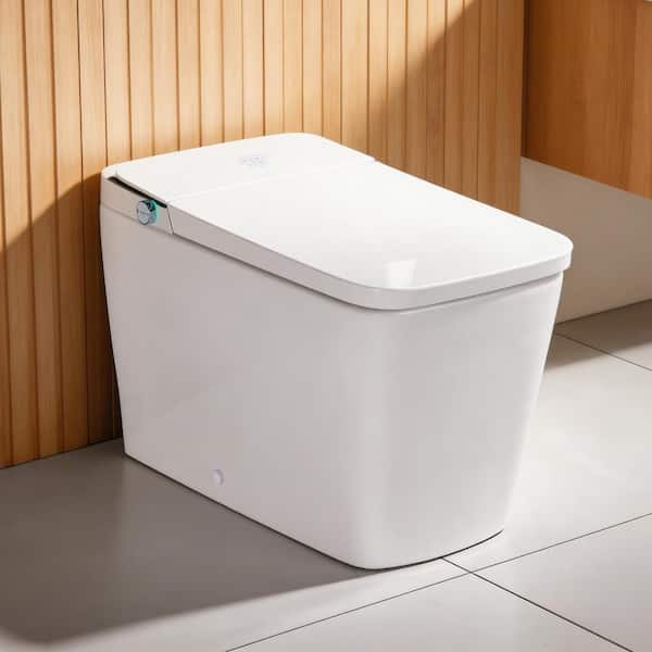 Elongated ADA 16.7 in. Smart Bidet Toilet 1.28/1.1 GPF in White with Foot Sensor, Rear Wash and Remote Control