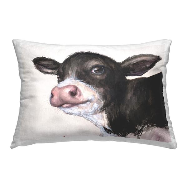 Stupell Industries Baby Cow Face Black Print Polyester 14 in. x 20 in. Throw Pillow