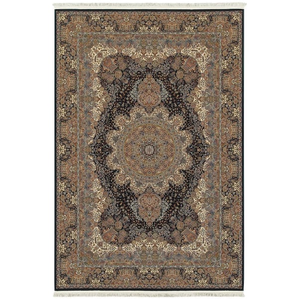 8 ft. x 10 ft. Teal, Ivory Oriental Washable Rectangular Area Rug