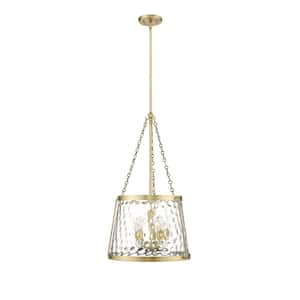 Adabella 200-Watt 5-Light Vintage Brass Pendant-Light Clear Hammered Shade