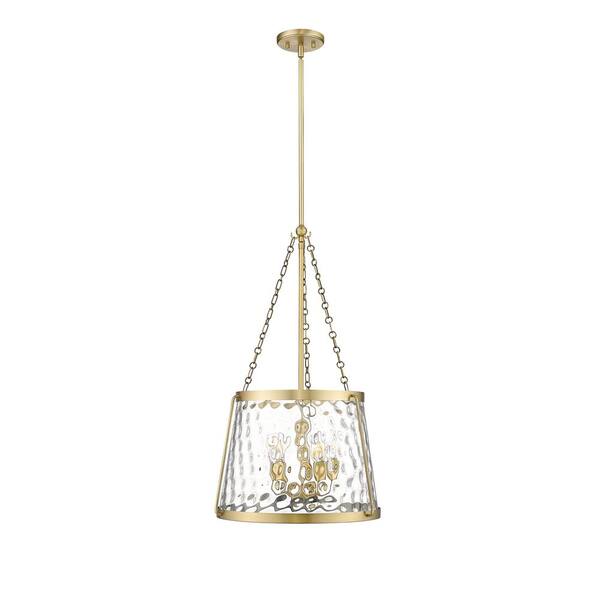 Millennium Lighting Adabella 200-Watt 5-Light Vintage Brass Pendant-Light Clear Hammered Shade