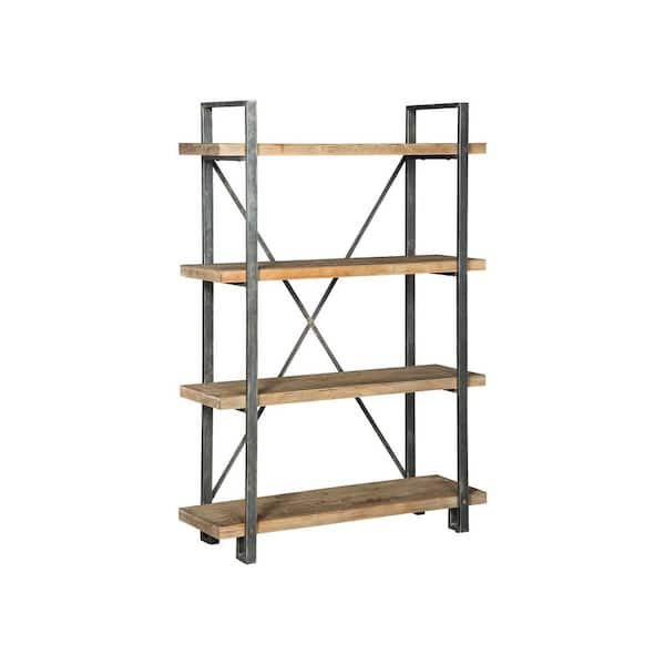 Signature DESIGN BY ASHLEY Forestmin 68 in. Tall Black/Brown Metal Frame 4-Shelf Standard Bookcase with Interior Shelves