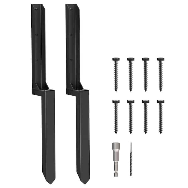 WINSOON 4.7 in. x 17.7 in. x 34 in. Heavy Duty Black Fence Post Repair Kit Anchor Ground Spike, for Fixing Broken Fence (2-Pack)
