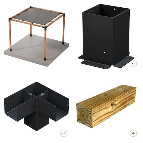 Outdoor Accents Sunshade, Post Base, Corner Connector and Wood Post Kit