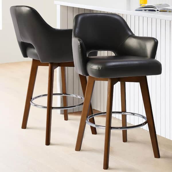 26.5 in. Black High Back Swivel Wood Frame Counter Heigh Bar Stool with Faux Leather Seat (Single)