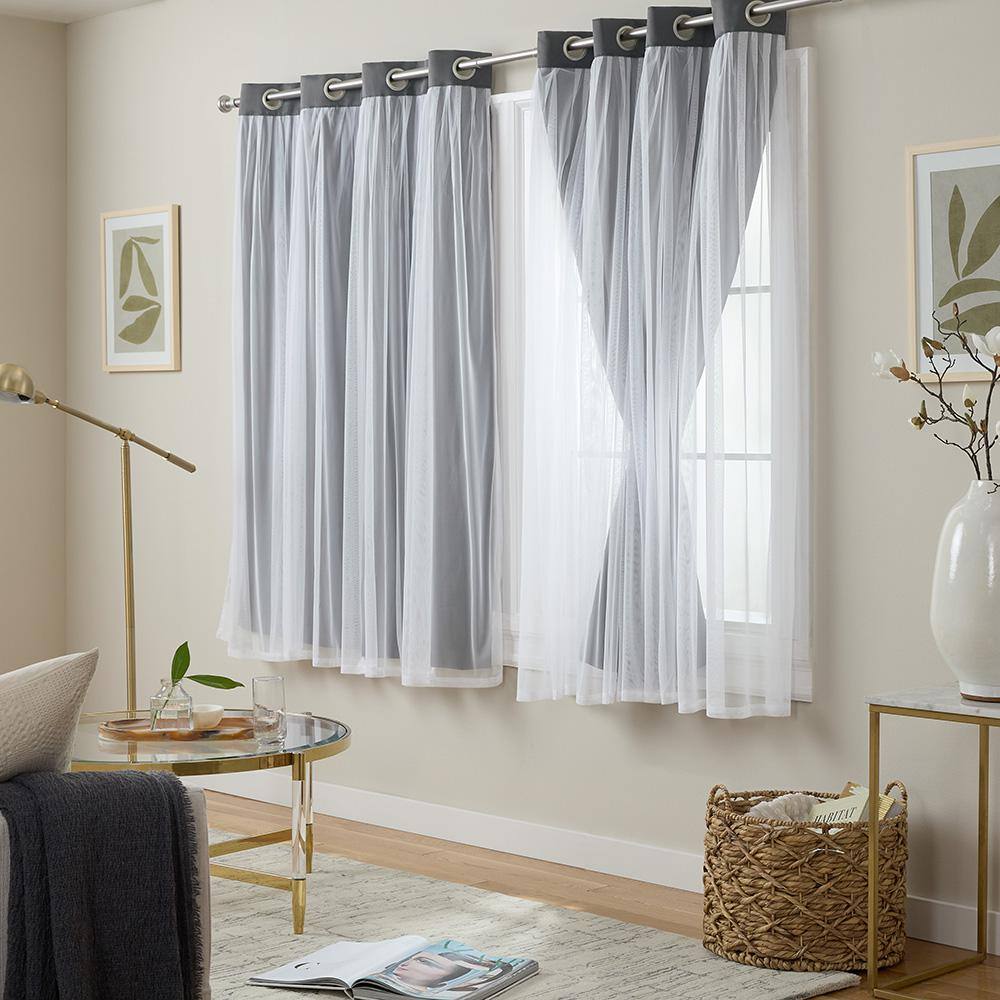 Talia Black Pearl and Cloud Gray Double Layer Blackout Grommet Curtains