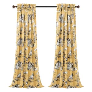 Yellow/Gray Toile Rod Pocket Room Darkening Curtain - 52 in. W x 84 in. L (Set of 2)