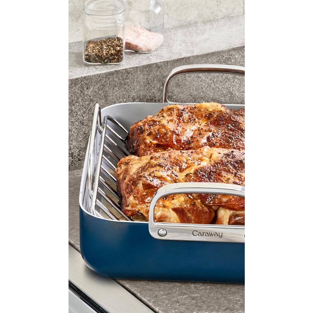 Navy Blue Ceramic Nonstick Square Roasting Pan with Rack