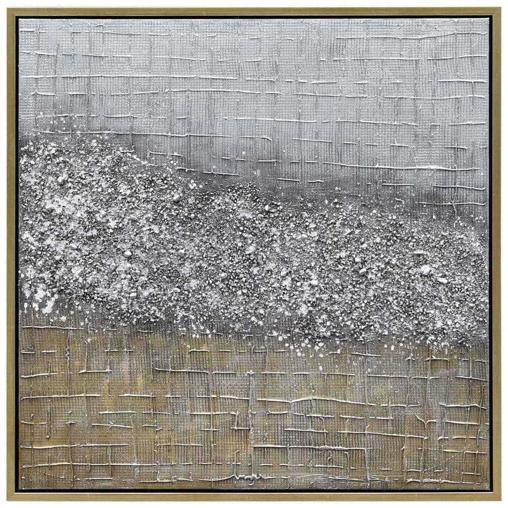 Empire Art 36" Square Textured Metallic Abstract Canvas with Gold Frame