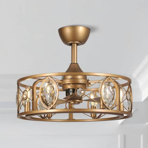 22 in. Indoor Antique Brass Crystal Chandelier Ceiling Fan with Light Kit and Remote Control